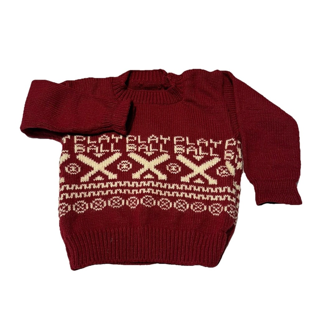 Vintage PLAYBALL Knit Sweater Kids Burgundy Novelty Pullover Long Sleeve Top 2T?